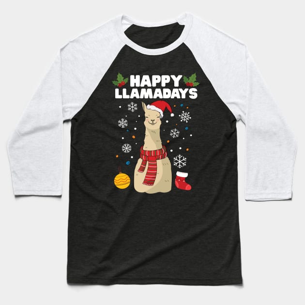 Happy Llamadays Festive llama Baseball T-Shirt by Eugenex